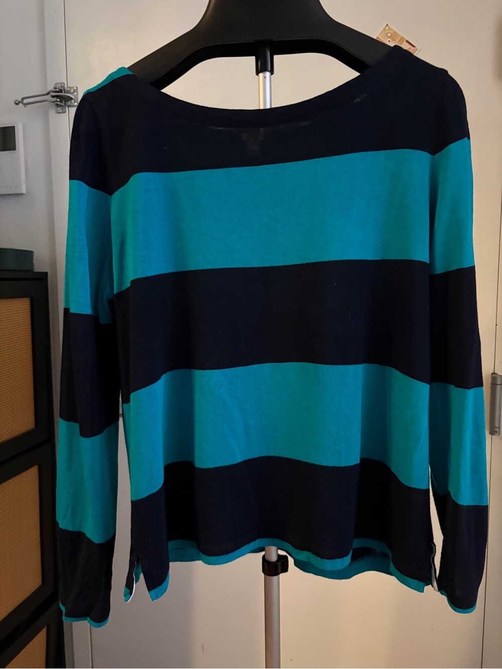 J.Crew Aqua and black Striped Boatneck Sweater | Size L